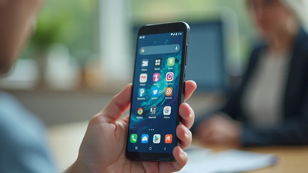 Telefona galvenais ekrāns ar ikonām un logiem